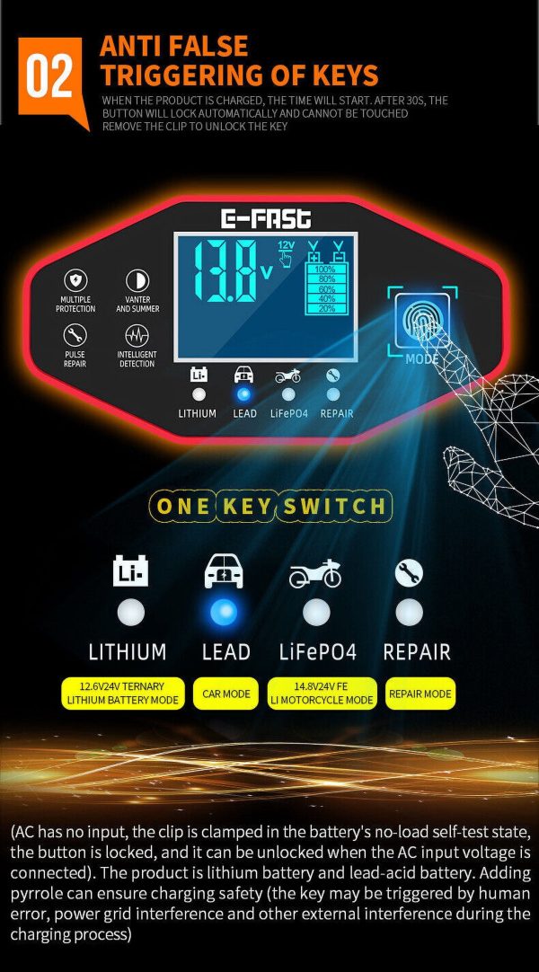 Car Battery Charger Smart Automatic 12V/24V Lead-acid AGM GEL& Lithium LiFePO4 - Image 10