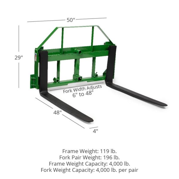 Titan Attachments USA Made Pallet Fork Frame Attachment Fits JD Tractors, 48in Fork Blades 4,000 LB Capacity, Receiver Hitch, Spear Sleeves, Headache Rack - Image 2