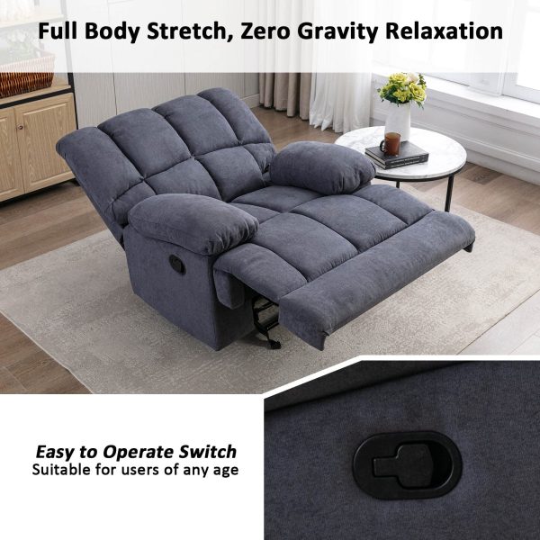 Dreamsir Oversized Rocker Recliner Chair, Manual Recliner Single Sofa Couch, Soft Fabric Overstuffed Rocking Chair for Living Room, Theater Seating for Big Man, Grey - Image 4