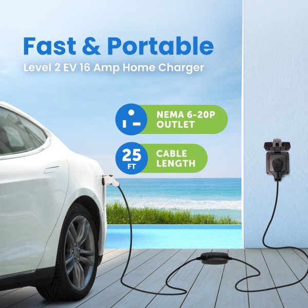 EV Charge+ Level 2 EV Charger – 16 Amp SAE J1772 Portable EV Charging Station – 25 Ft Cord with NEMA 6-20P – Charging Cable EVSE Travel Case - Image 3