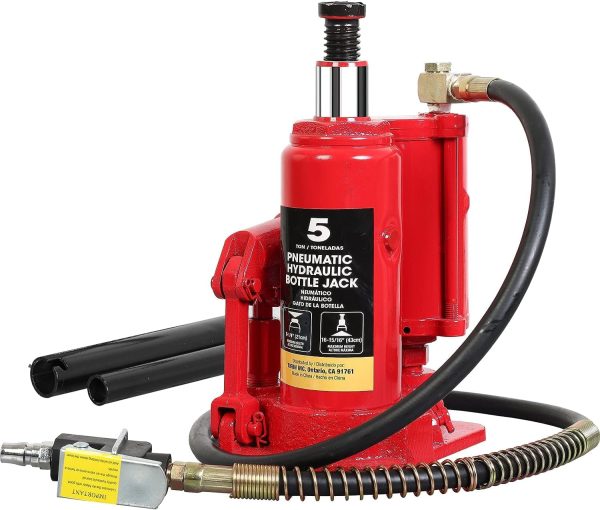 BIG RED 5 Ton Pneumatic Air Car Bottle Jack with Manual Hand Pump,Red,W502R