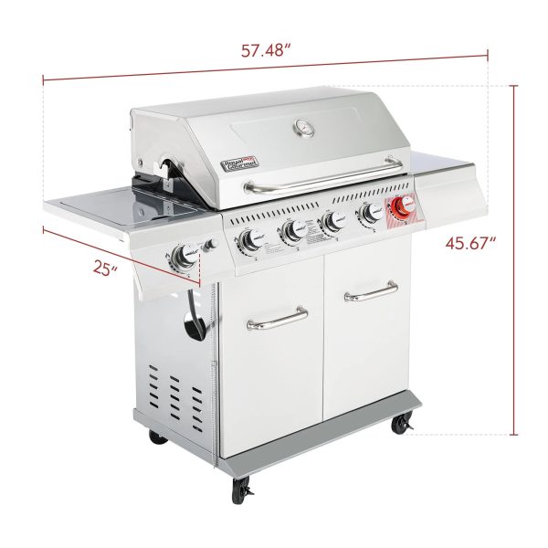 Royal Gourmet GA5404S Deluxe Stainless Steel 5-Burner Gas Grill with Rotisserie Kit, Sear Burner, and Side Burner, 64,000 BTU Cabinet Style Gas Grill, Silver - Image 2