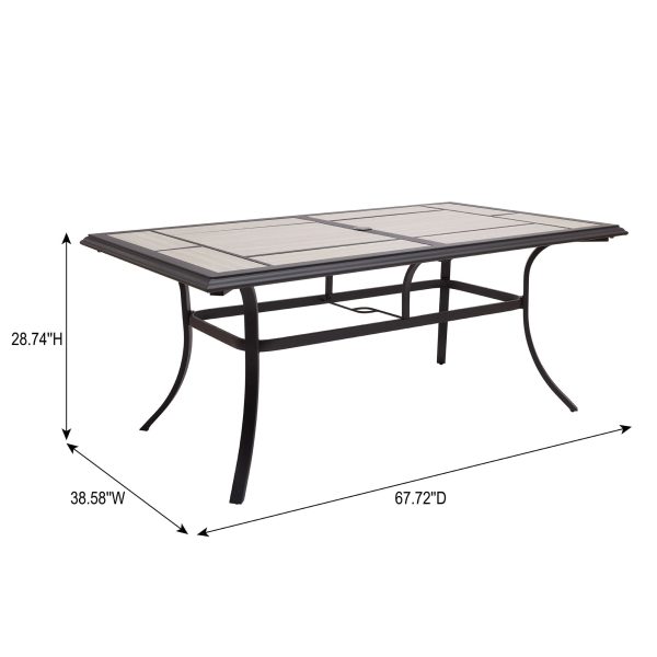 Better Homes & Gardens Newport Outdoor Ceramic Tile Top Rectangular Dining Table with Umbrella Hole, Gray Tabletop, Black Frame Finish, Seats 6 - Image 8