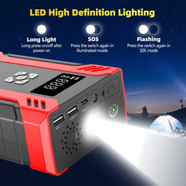 MDHAND Car Jump Starter, Car Emergency Start Power Supply Portable Air Pump All-In-One Machine with Built-in LED Light - Image 12