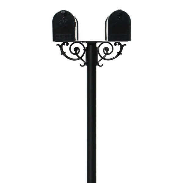 QualArc HPWS2-000-E1 The Hanford Twin Mailbox Post System with Scroll Supports - Black - 69 x 22 x 19 in.