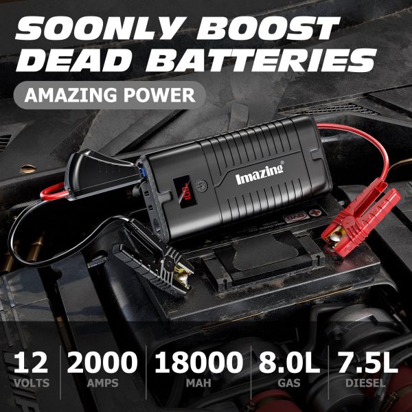 Imazing Portable Car Battery Jump Starter-2000 amps Peak 18000mAh(up to 8.0L Gas/7.5L Diesel Engine) - Image 2