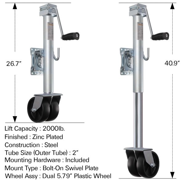 Weize Trailer Jack, Heavy Duty Swivel Boat Trailer Jack with Dual Wheels, 2000 lbs, 14" Lift - Image 6