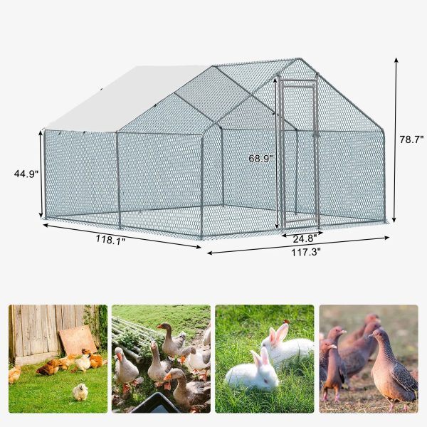 ZGBY Large 10X10Ft Metal Chicken Run Pen Walk-In Cage Poultry Coop Duck Rabbit House - Image 2