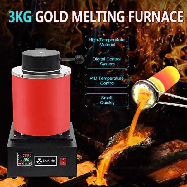 TOAUTO 3KG 1400W Digital Electric Gold Melting Furnace, 2000F, with Graphite Crucible, 110V for Scrap Silver, Copper, Aluminum - Image 2