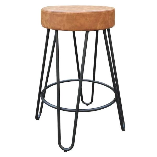 Verona Cognac Faux Leather Backless Counter Stool with Metal Base