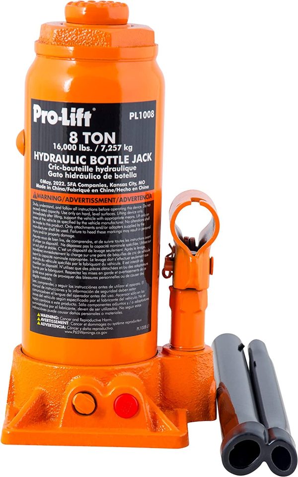 Pro-Lift 8 Ton Hydraulic Bottle Jack - Portable Car Jack 16000 lbs Capacity with Pump Handle