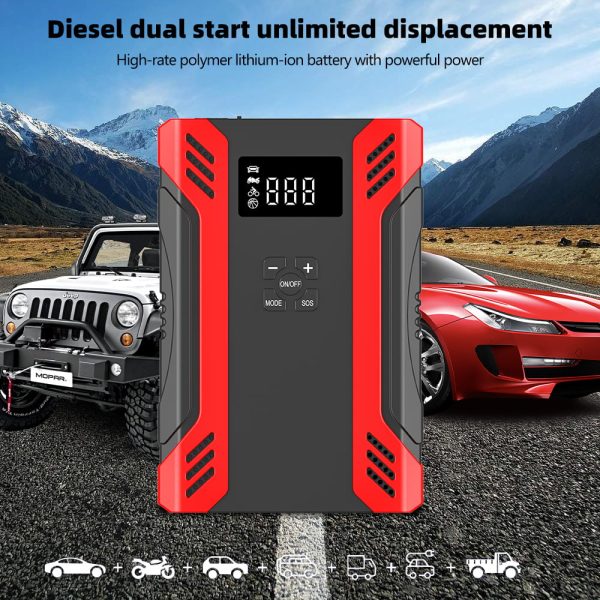 MDHAND Car Jump Starter, Car Emergency Start Power Supply Portable Air Pump All-In-One Machine with Built-in LED Light - Image 9