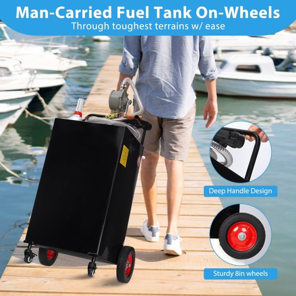 Fuel Caddy, 35 Gallon Portable Stainless Steel Gas Storage Tank On 4 Wheels with Manual Transfer Pump, Gasoline Diesel Fuel Container with Siphon Pump, for Cars Lawn Mowers ATVs Boats - Image 6