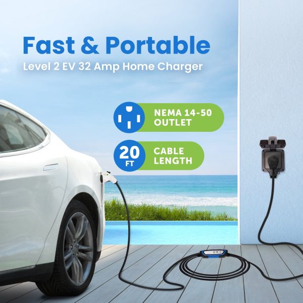 EV Charge+ Duosida Level 2 EV Charger – 32 Amp SAE J1772 Portable EV Charging Station – 20 Ft Cord with NEMA 14-50P – Charging Cable EVSE Travel Case - Image 3