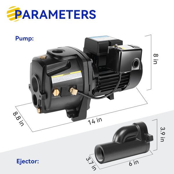 Acquaer 1HP Shallow/Deep Well Jet Pump, Cast Iron Convertible Pump with Ejector Kit, Well Depth Up to 25ft or 90ft, 115V/230V Dual Voltage, Automatic Pressure Switch - Image 6