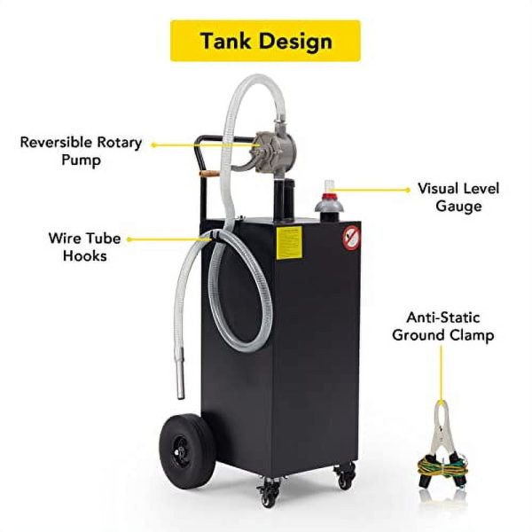 40 Gallon Portable Gas Caddy with PumpStorage Gasoline Tank with 2 Wheels for Boat, Car,Garden, Lawnmower, ATV - Image 6