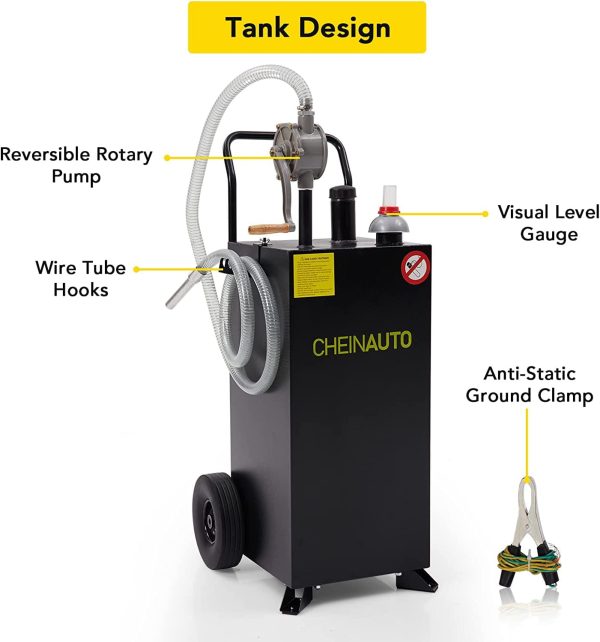 30 Gallon Gas Caddy with Pump Portable Fuel Storage Tank Gasoline Diesel Fuel for Car, Lawnmower, ATV, Boat, Motorcycle - Image 2