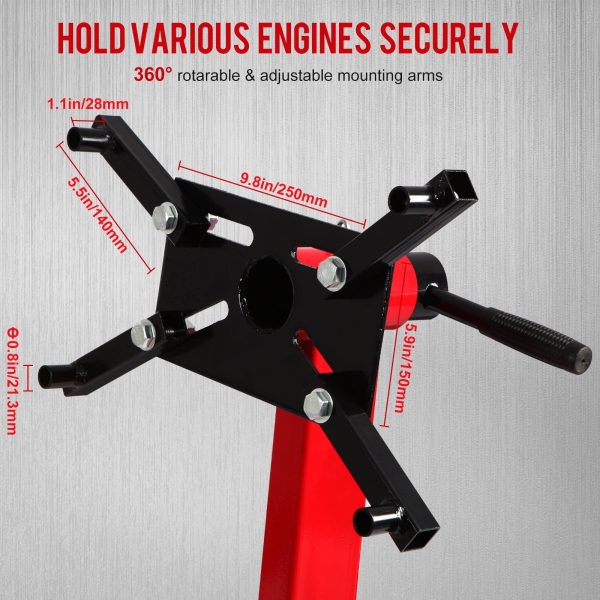 ANDTE Steel Rotating Engine Stand with 360 Degree Rotating Head and Folding Frame: 1/2 Ton (1000 lb) Capacity, Red - Image 3