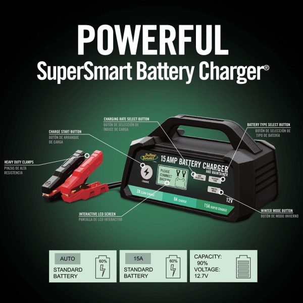 Battery Tender 15 AMP Battery Charger and Maintainer - 12V Switchable 15 AMP / 8 AMP / 2 AMP - Selectable Chemistry Standard AGM Gel - LCD Display - 022-0234-DL-WH - Image 2