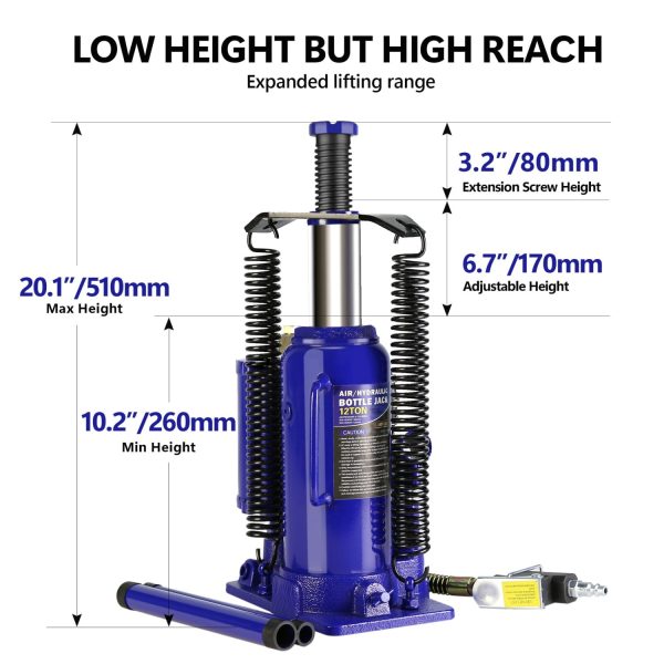 LoLado 20 Ton Pneumatic Air Hydraulic Bottle Jack with Manual Hand Pump Heavy Duty Auto Truck Travel Trailer Repair Lift - Image 2