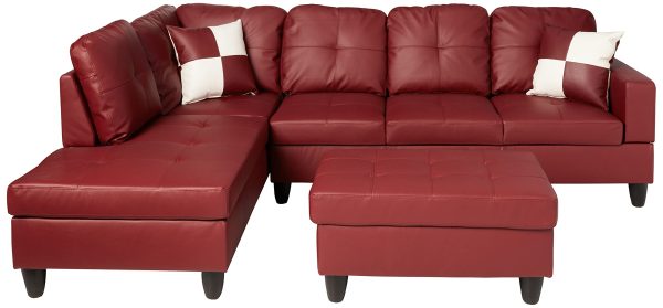 Beverly Fine Furniture Left Facing Russes Sectional Sofa Set With Ottoman, RED - Image 4