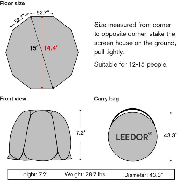 Screen House Tent Instant Room Outdoor Canopy 15x15 Gray - Image 5