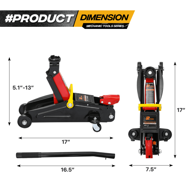 M-AUTO 3PC Jack & Stands Set Heavy Duty Manual Floor Jack with 2 Jack Stands, 2 Ton Capacity Trolley (4,000 lb), Black - Image 9