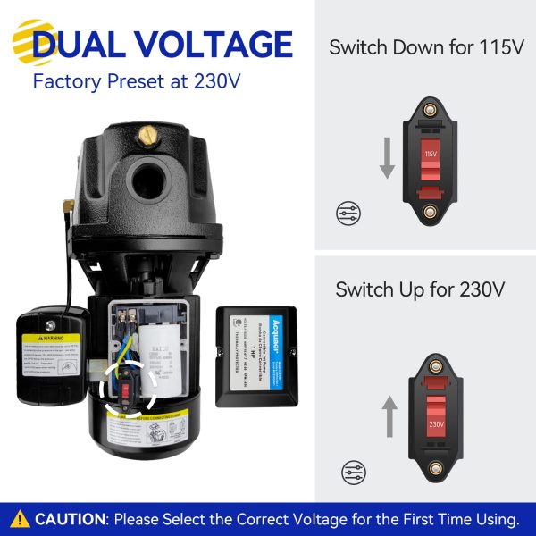 Acquaer 1HP Shallow/Deep Well Jet Pump, Cast Iron Convertible Pump with Ejector Kit, Well Depth Up to 25ft or 90ft, 115V/230V Dual Voltage, Automatic Pressure Switch - Image 4