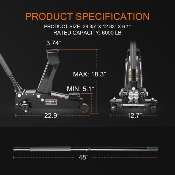 Torin 3 Ton Floor Jack Hydraulic Heavy Duty Steel Car Jack with Quick Lift Dual Pump,Black,W8303-B - Image 3