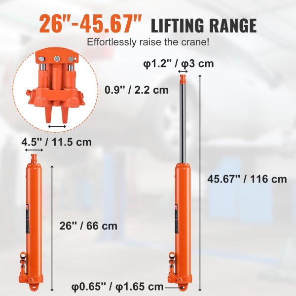 BENTISM Hydraulic Long Ram Jack, 8 Ton Engine Hoist Cylinder with Double Piston Pump And Clevis Base, Hydraulic Ram Cylinder for Engine Lift Hoists, Hydraulic Garage/Shop Cranes, Mechanical, Farm - Image 3