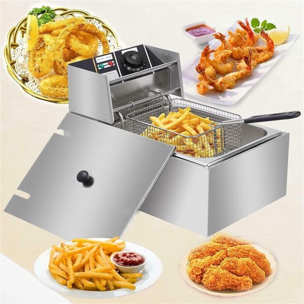 WUZSTAR 1700W Electric Deep Fryer,Stainless Steel Single Tank Restaurant Home Oil Frying Pot Kitchen Frying Machine 6.3QT/6L - Image 2