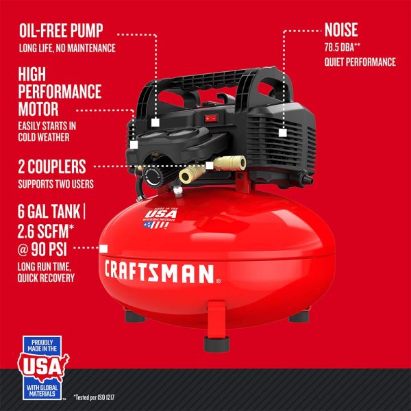 CRAFTSMAN 6 Gallon 150 PSI Oil-Free Pancake Air Compressor and Accessories + Camco Blow Out Plug - Image 3