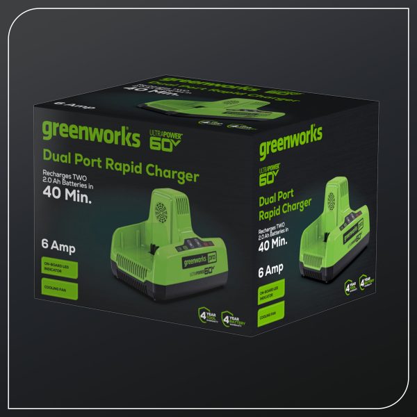 Greenworks 60V 6 Amp Dual-Port Rapid Charger 1807902 - Image 3