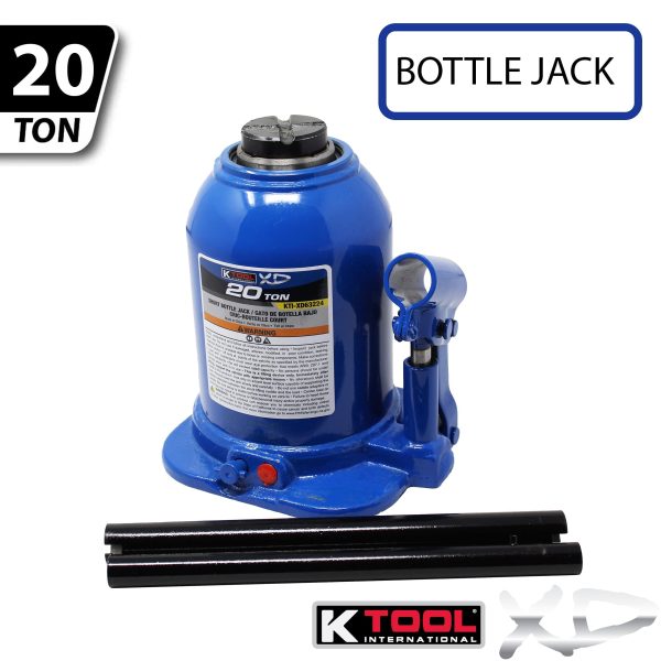 K Tool International XD63224 20 Ton Short Hydraulic Bottle Jack for Garages, Repair Shops, and DIY, 44,000 lbs. Capacity, Lift Range 7.25"-13.39", Heavy Duty Steel, Load-limiting/Bypass Valves, Blue - Image 4