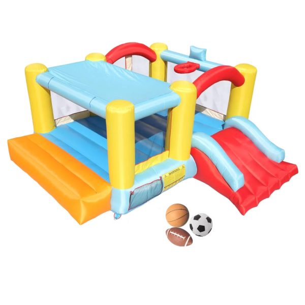 Track 7 Inflatable Bounce House,Inflatable Jumping Castle with a Basketball Hoop,Slide,Three Balls