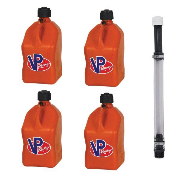 VP Racing Fuels 5.5 Gallon Utility Jugs with Deluxe Hose, Orange (4 Pack)