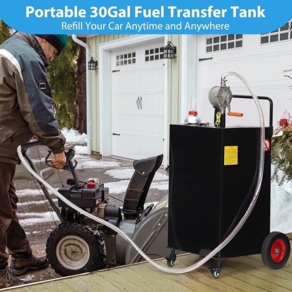 Fuel Caddy, 35 Gallon Portable Stainless Steel Gas Storage Tank On 4 Wheels with Manual Transfer Pump, Gasoline Diesel Fuel Container with Siphon Pump, for Cars Lawn Mowers ATVs Boats - Image 3