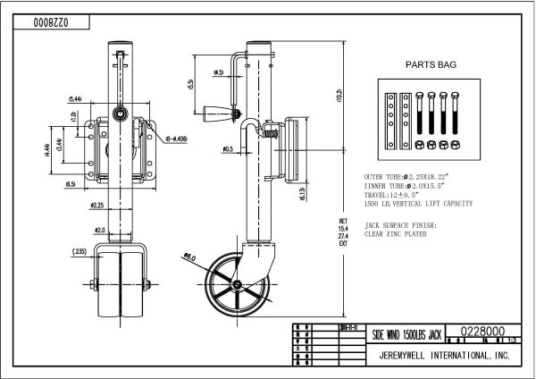 Jeremywell 1500lbs Trailer Jack with Double Wheel Dual 6-Inch, for Boat RV Utility, Swivel Swing-Back - Image 6