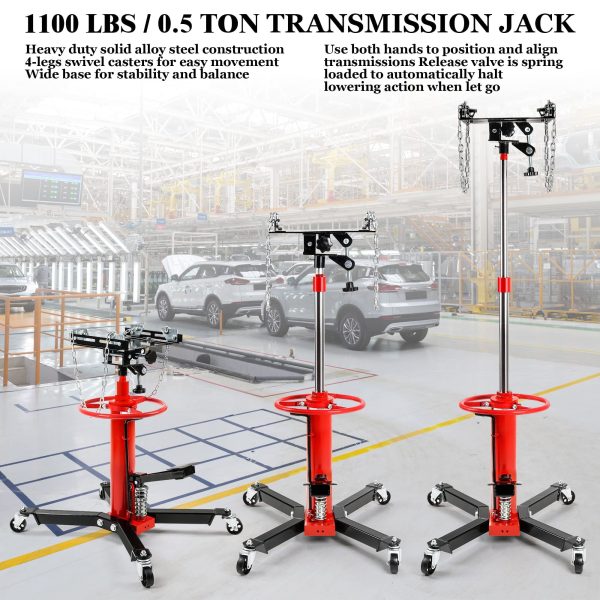 Transmission Jack, 1,100 lbs Capacity Garage Shop Telescoping Hydraulic Jack, Transmission Jack High Lift 2 Stage Adjustable Transmission Floor Jack, 360° Swivel Wheel Lift Hoist for Car Lift - Image 4