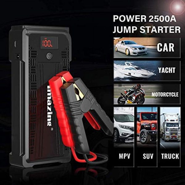 Imazing Portable Car Jump Starter - 2500A Peak 20000mAH (Up to 8L Gas or 8L Diesel Engine) 12V Auto Battery Booster Portable Power Pack with LCD Display Jumper Cables, QC 3.0 and LED Light - Image 5