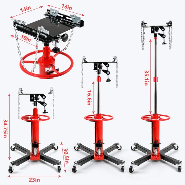 Transmission Jack, 1,100 lbs Capacity Garage Shop Telescoping Hydraulic Jack, Transmission Jack High Lift 2 Stage Adjustable Transmission Floor Jack, 360° Swivel Wheel Lift Hoist for Car Lift - Image 3