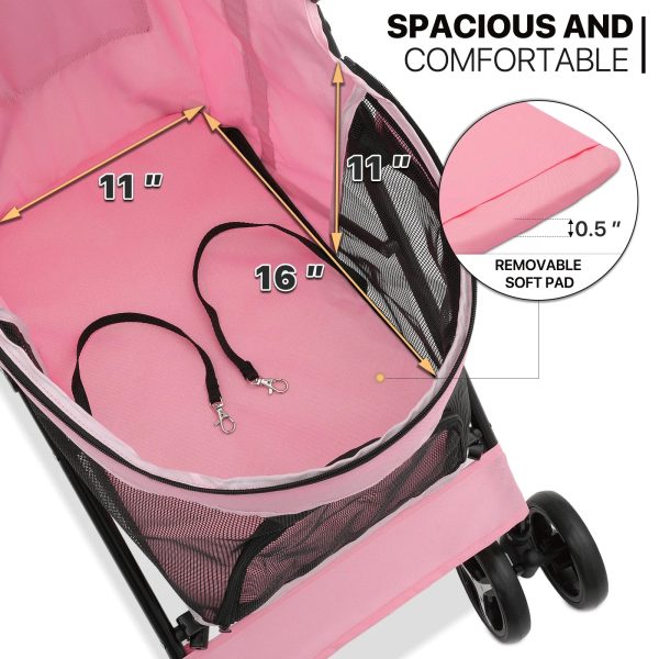 MoNiBloom Foldable Lightweight Dog Stroller for Small Medium Dogs, Pet Stroller,4 Wheel, Pink - Image 7