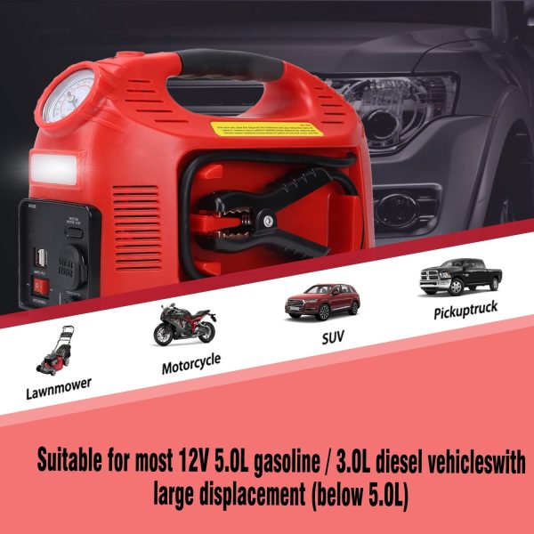 Tyrell Chenergy 12V Car Battery Jump Starter with Air Compressor, 750 Peak/350 Instant Amp Power Station Jump Box, Car Battery Booster with USB DC Power Port Outlet for Truck - Image 3