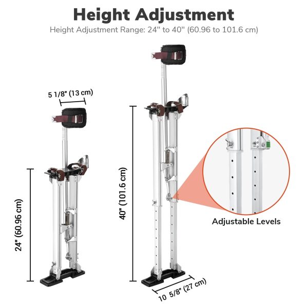 Yescom Drywall Stilts 24"-40" Adjustable Aluminum Tool Stilt with Knee Pad Protection for Painting Painter Taping Silver - Image 4