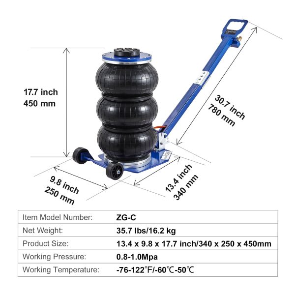 SKYSHALO Air Jack, 3 Ton/6600 lbs Three Bag Air Jack, Air Bag Jack with Six Steel Tubes, Lift to 17.7 Inch, 3-5 Seconds Quick Lift Air Jack with Adjustable Long Handle, Suitable for Car, Garage - Image 7