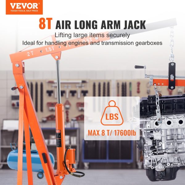 BENTISM Hydraulic Long Ram Jack, 8 Ton Engine Hoist Cylinder with Air Pump and Single Piston Pump, Hydraulic Ram Cylinder Clevis Base for Engine Lift Hoists, Garage/Shop Cranes, Mechanical, Farm - Image 2