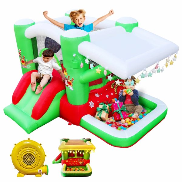 Track 7 Inflatable Bounce House for Kids, 80" x 91" x 55"in, Christmas Slide Inflatable Bouncer with Blower, Slide, Jumping, Outdoor and Indoor, for Kids Aged 3+