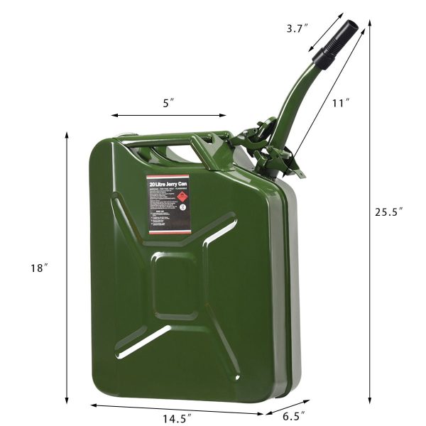 Gymax Green 5 Gallon 20L Jerry Fuel Can Steel Gas Container Emergency Backup w/ Spout - Image 3