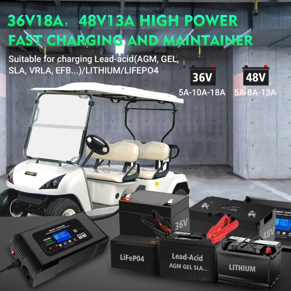 YHCHKJ 36V/48V Golf Cart Charger 18-Amp Smart Charger, Golf Car Battery Charger,Trickle Charger - Image 3