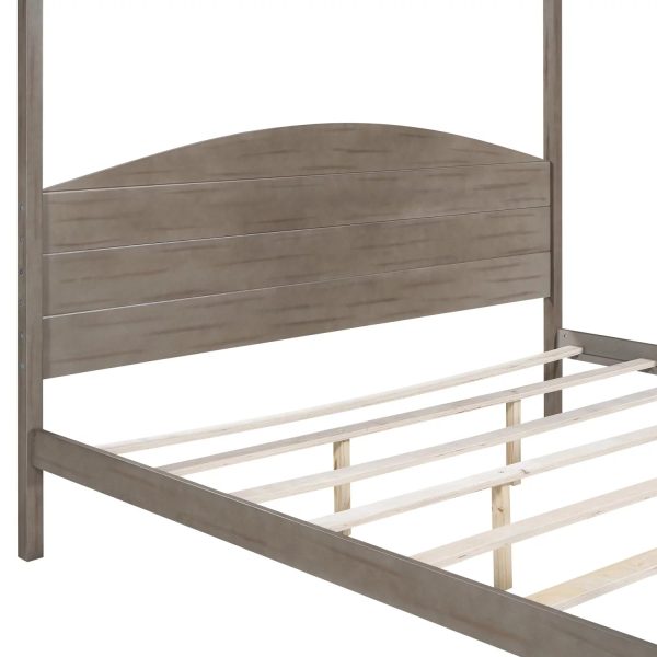 Upgrade your regal bedroom with this elegant and luxurious brown wash canopy platform king size bed. Featuring sturdy support legs and a stylish headboard this bed is the perfect additio - Image 8